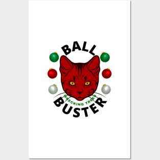 Cat ball buster funny Christmas Posters and Art